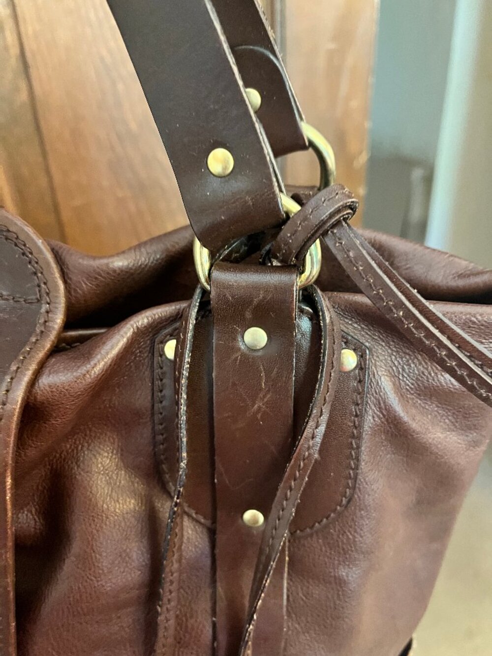 Dark Brown Leather Satchel with Horse and Horseshoe Charms - Picture 12 of 13